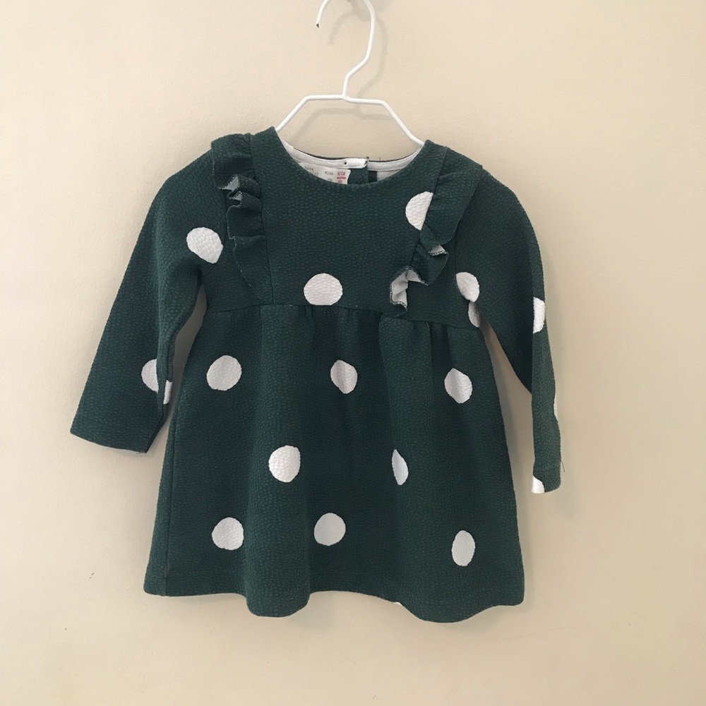 ZARA baby dress. Green with white polka dots
